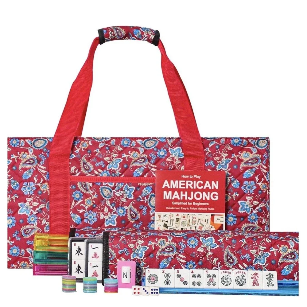 Mahjong Set 166 White Tiles 4 All-in One Racks Red Bag Jongyance American